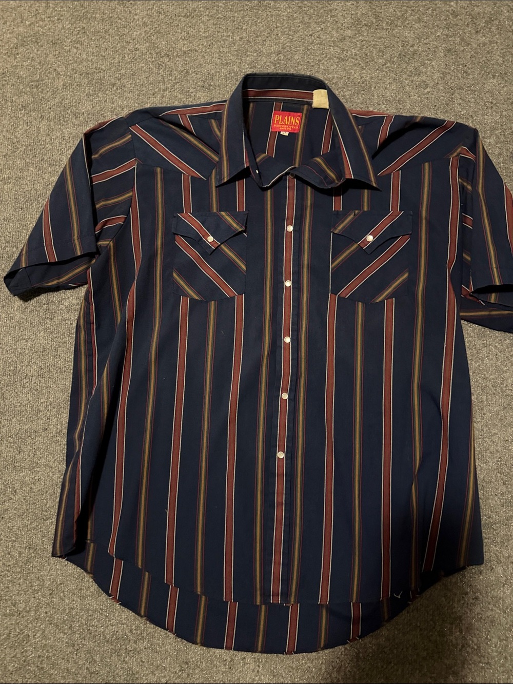 Plains & Co. Navy Short-Sleeve Striped Button-Down Shirt